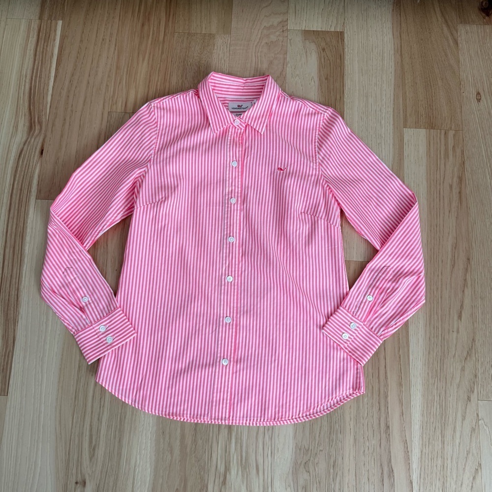 Vineyard Vines Preppy Pink and White Striped Button Down Shirt Size 4 - Picture 8 of 14